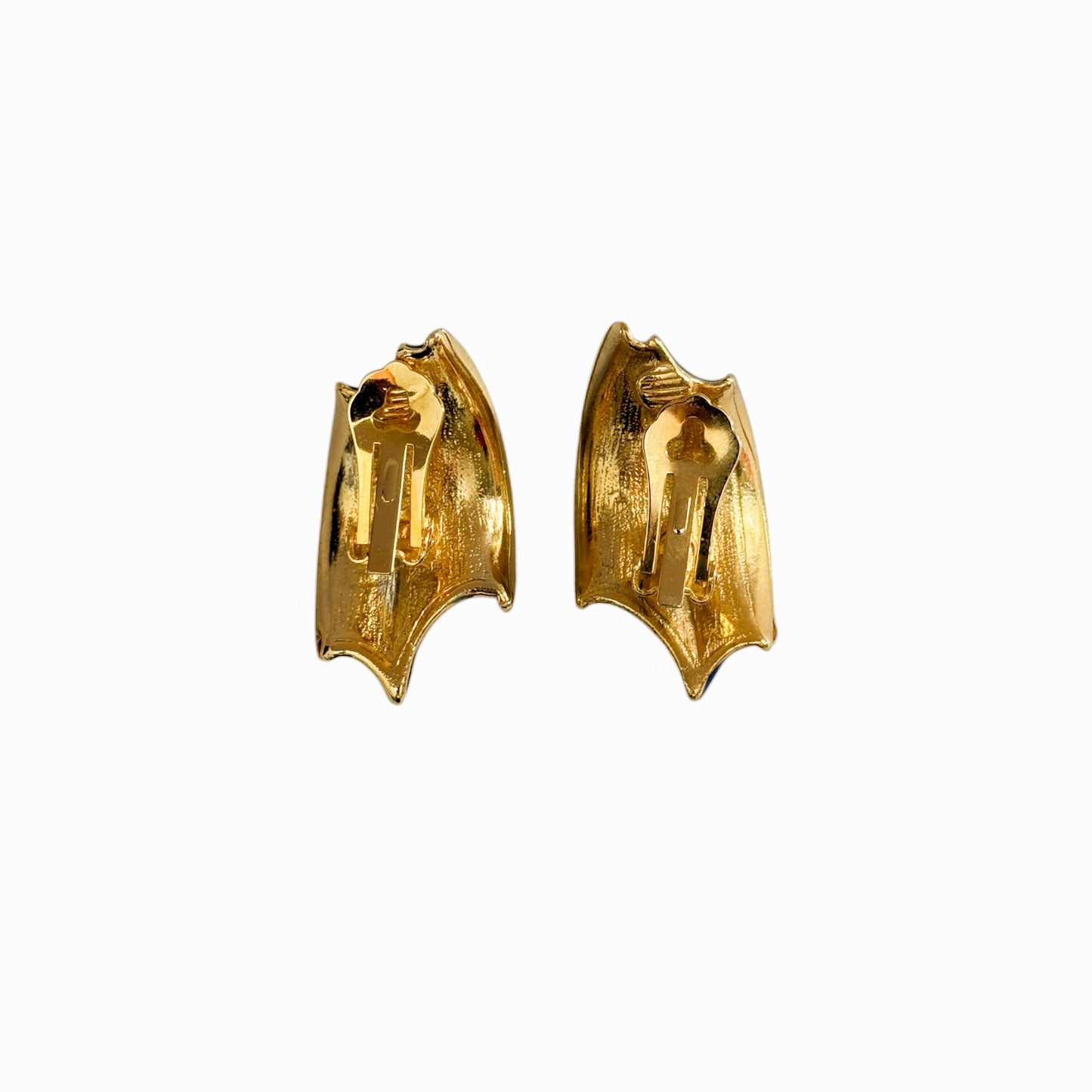 Vintage Gold & Blue Enamel Clip-On Earrings — 1980s