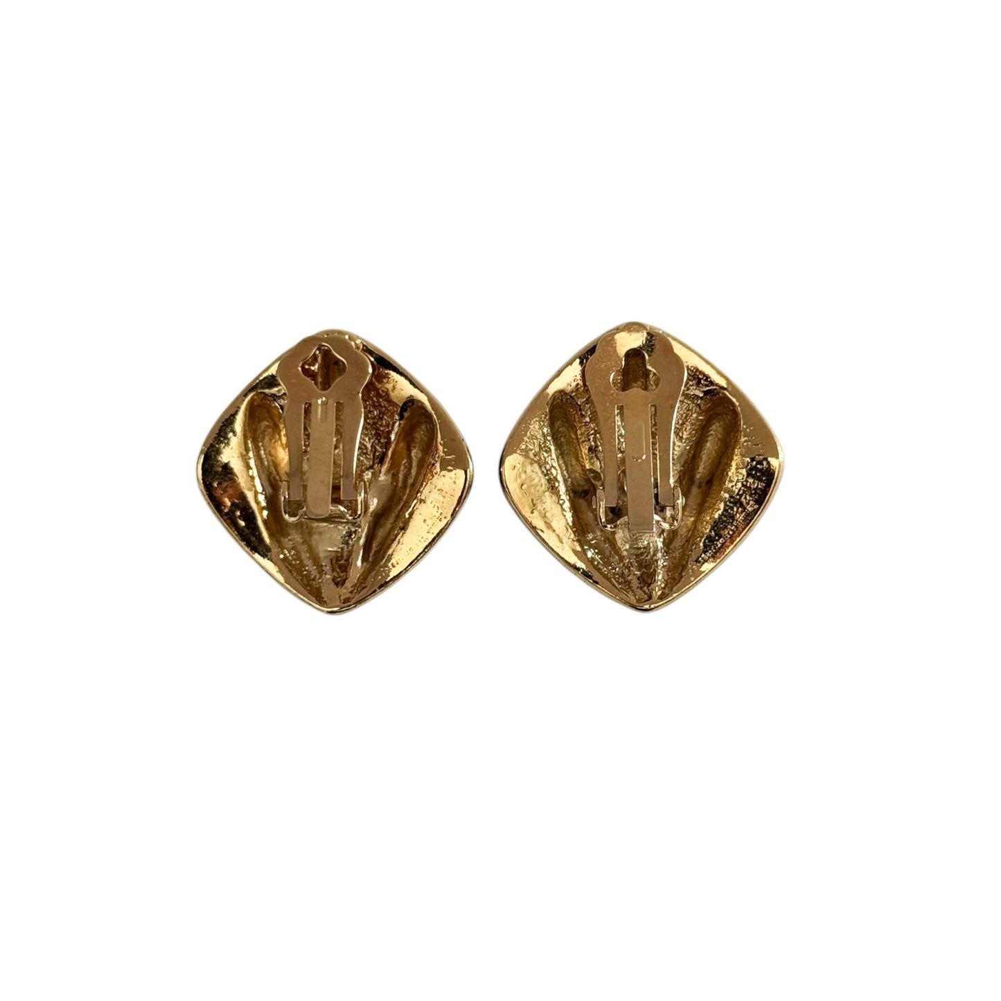 Vintage Art Deco Gold & Blue Enamel Clip-On Earrings — 1980s