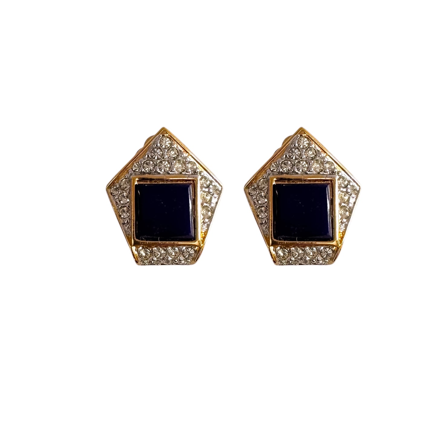 Vintage Nina Ricci Faux Onyx & Rhinestone Clip-On Earrings — 1980s