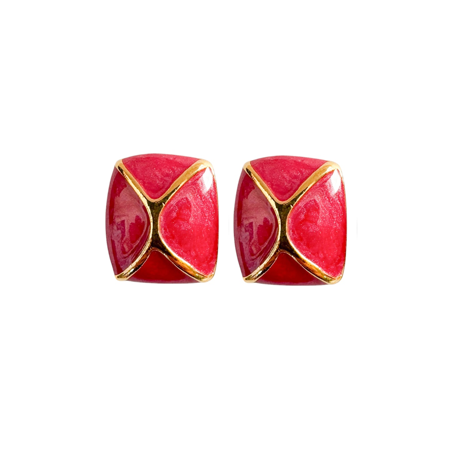Vintage Fuşya Mine İşi Geometrik Küpe — Art Deco