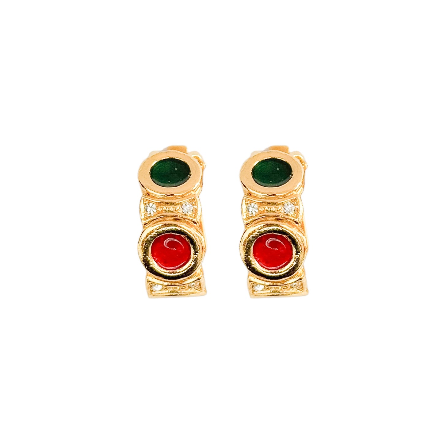 Vintage Harlequin Gold & Enamel Clip-On Earrings — 1950s