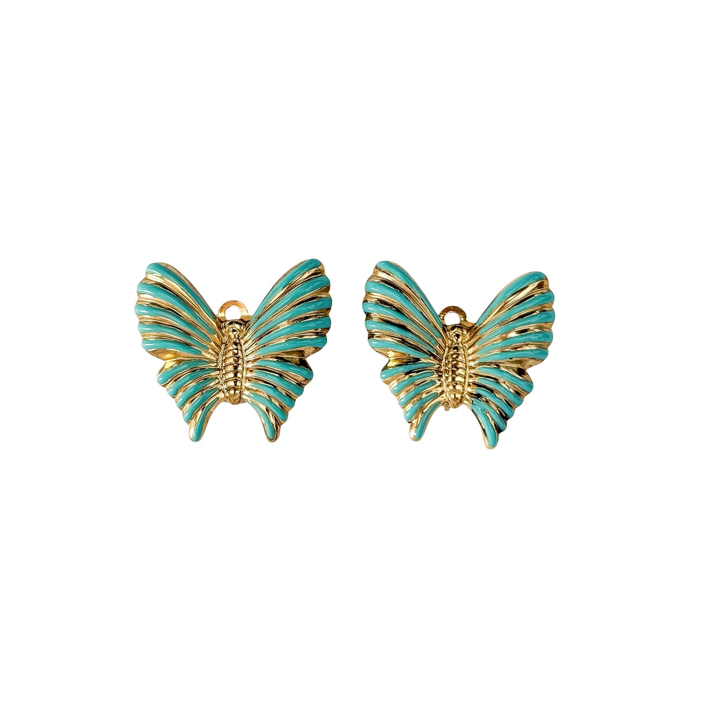 Vintage Frank Usher Gold-Plated Turquoise Enamel Butterfly Earrings — 1980s