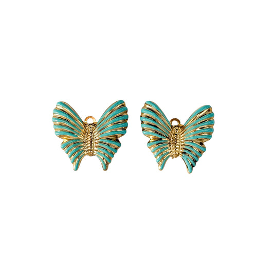 Vintage Frank Usher Gold-Plated Turquoise Enamel Butterfly Earrings — 1980s