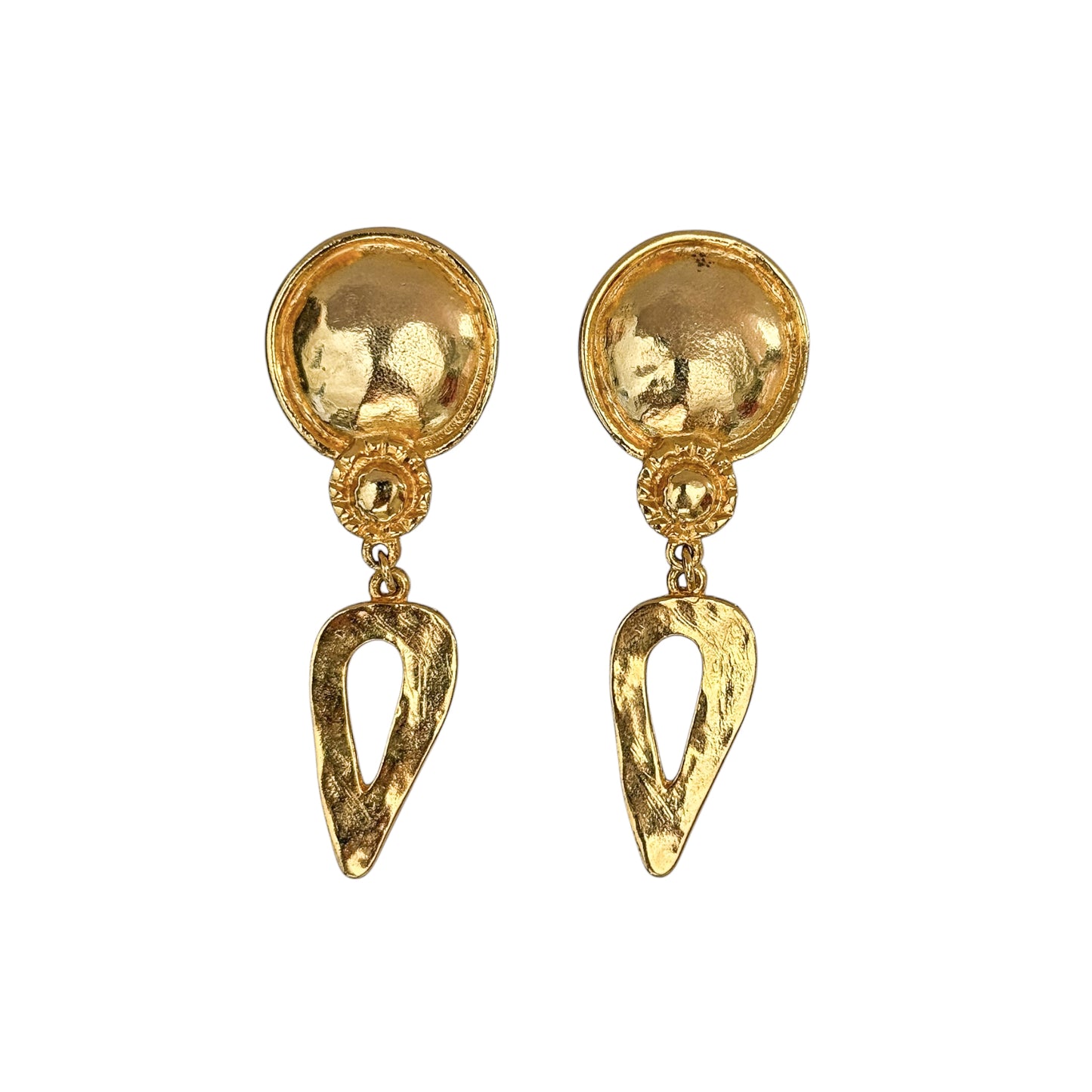 Vintage French Tassel Hammered Couture Gold Drop Earrings — 1980’s