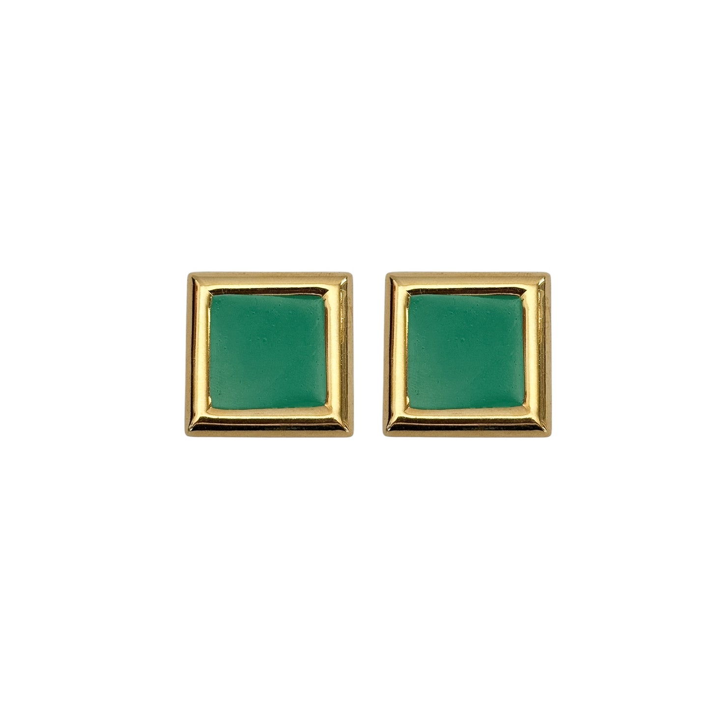 Vintage Gold & Emerald Green Enamel Geometric Square Earrings — 1980s