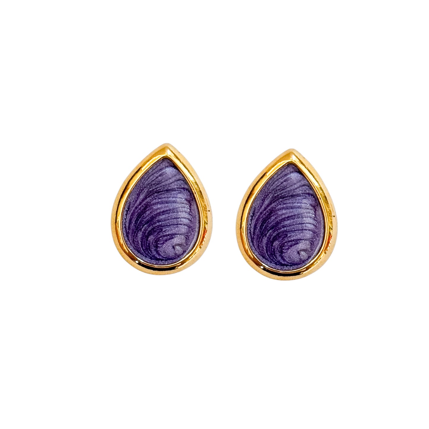 Vintage Art Deco Altın & Lila Mine Damla Küpe — 1980'ler