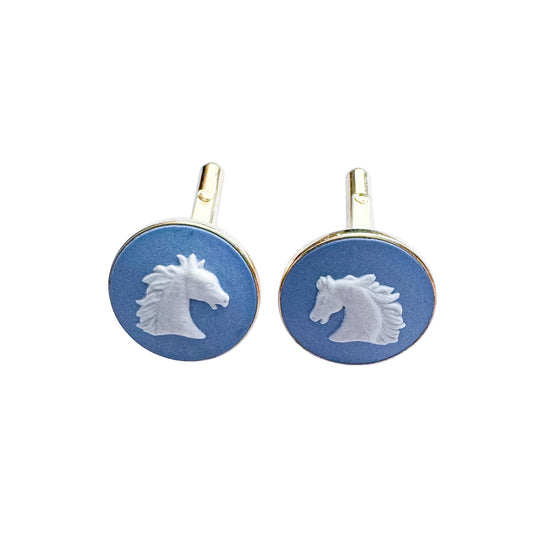 Vintage Wedgwood Jasperware Horse Head Cufflinks in Gold-Plated Setting — 1970s