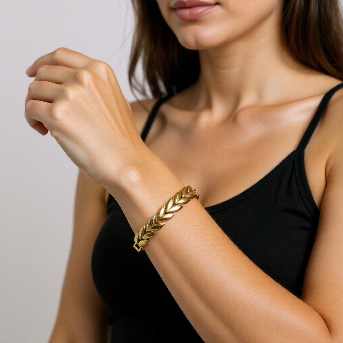 Vintage Altın Kaplama Yaprak Motifli Bilezik