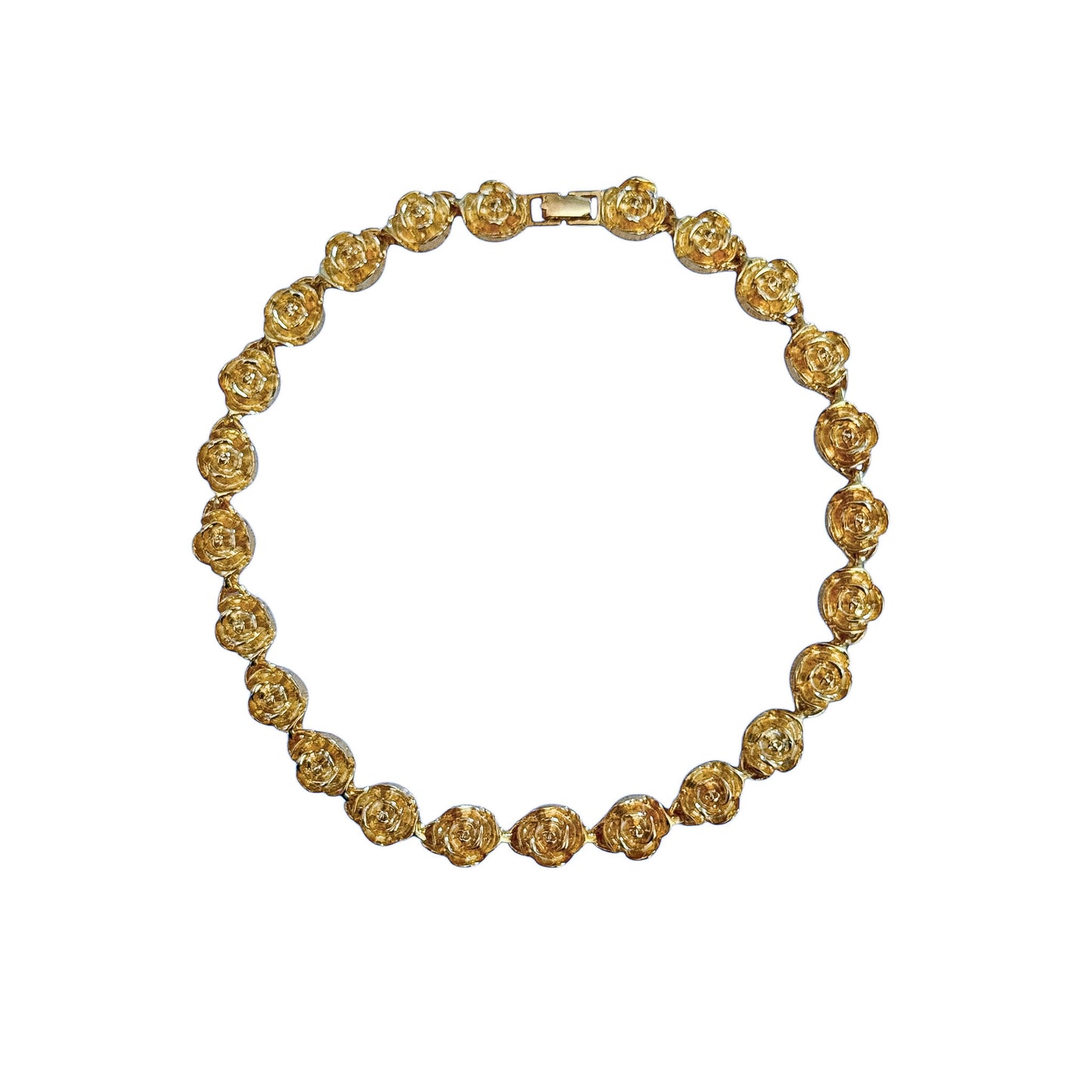 Vintage Altın Kaplama Dokulu Gül Choker Kolye - 1980'ler 