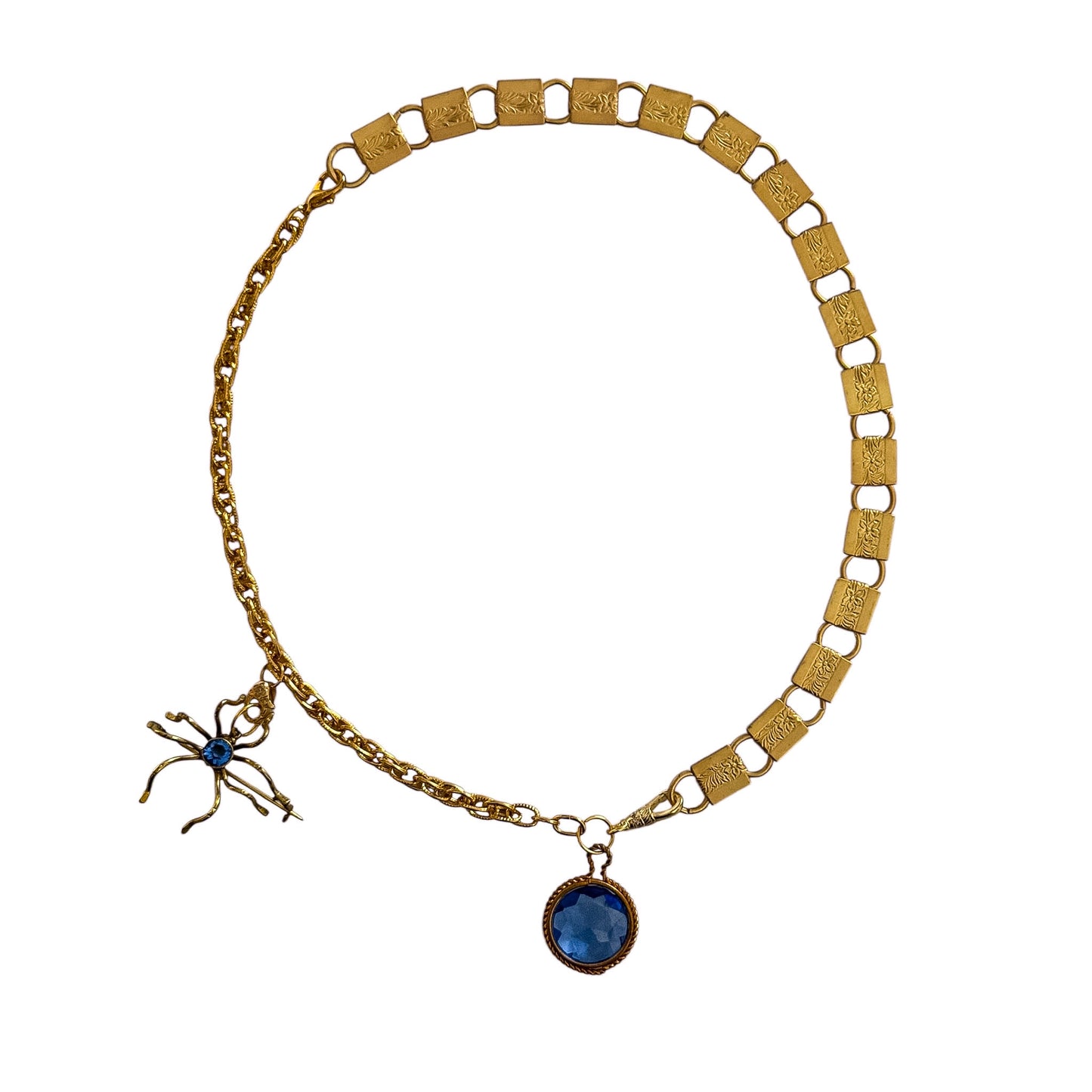 Vintage Four-Piece Assembled Necklace — Book Chain Bracelet & 1950s Spider Brooch