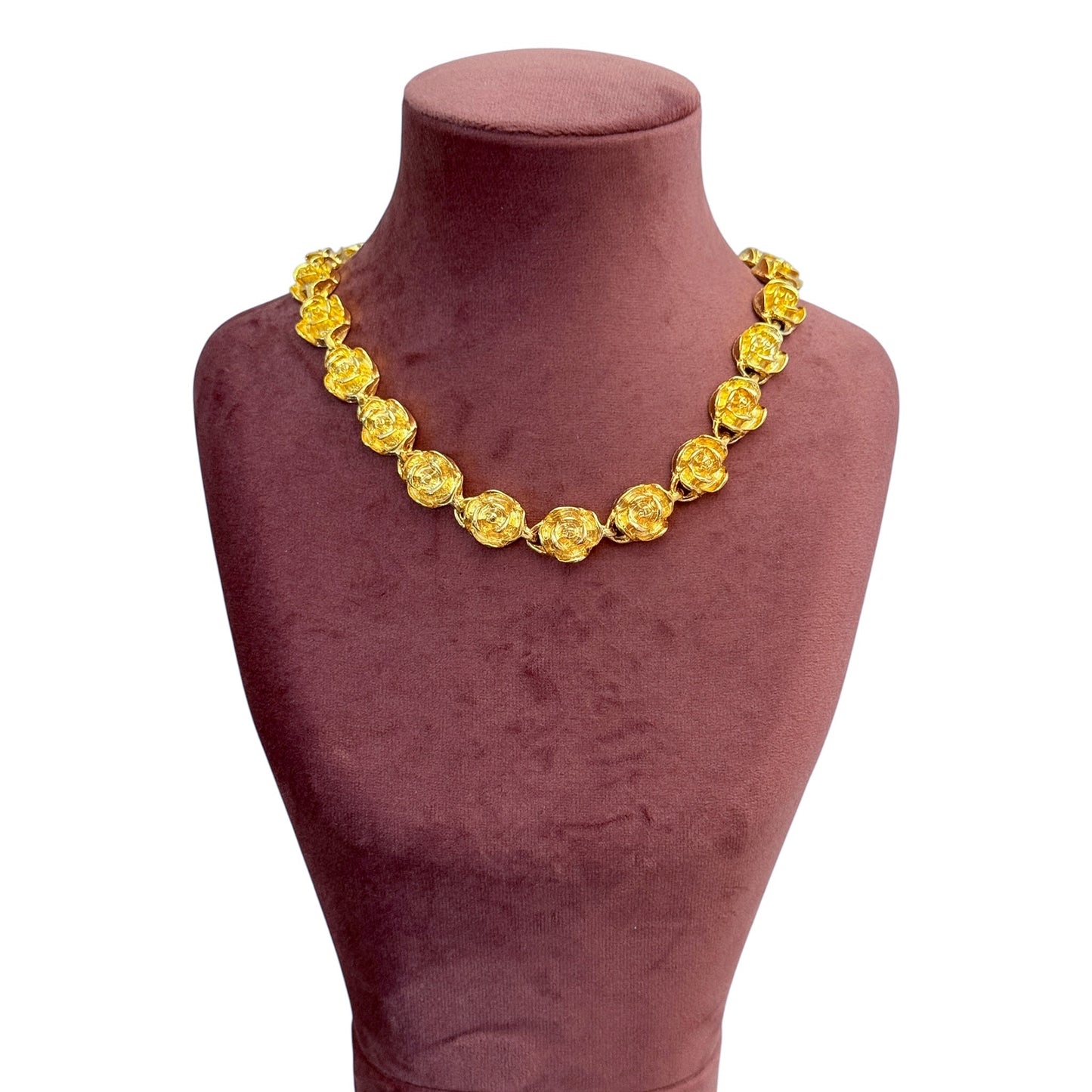 Vintage Altın Kaplama Dokulu Gül Choker Kolye - 1980'ler 
