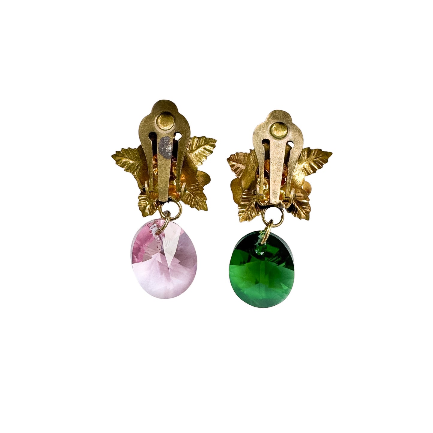 Antique Cold-Painted Enamel Flower Earrings — Swarovski Crystal