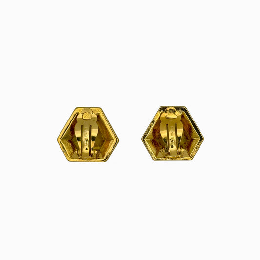 Vintage Nina Ricci Triple Gold Plated Citrine Crystal Pentagon Earrings — 1980s