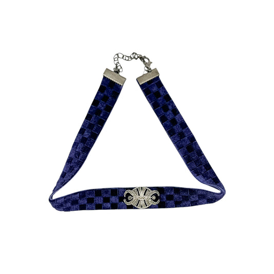 French Purple Velvet Choker With Vintage Marcasite Charm