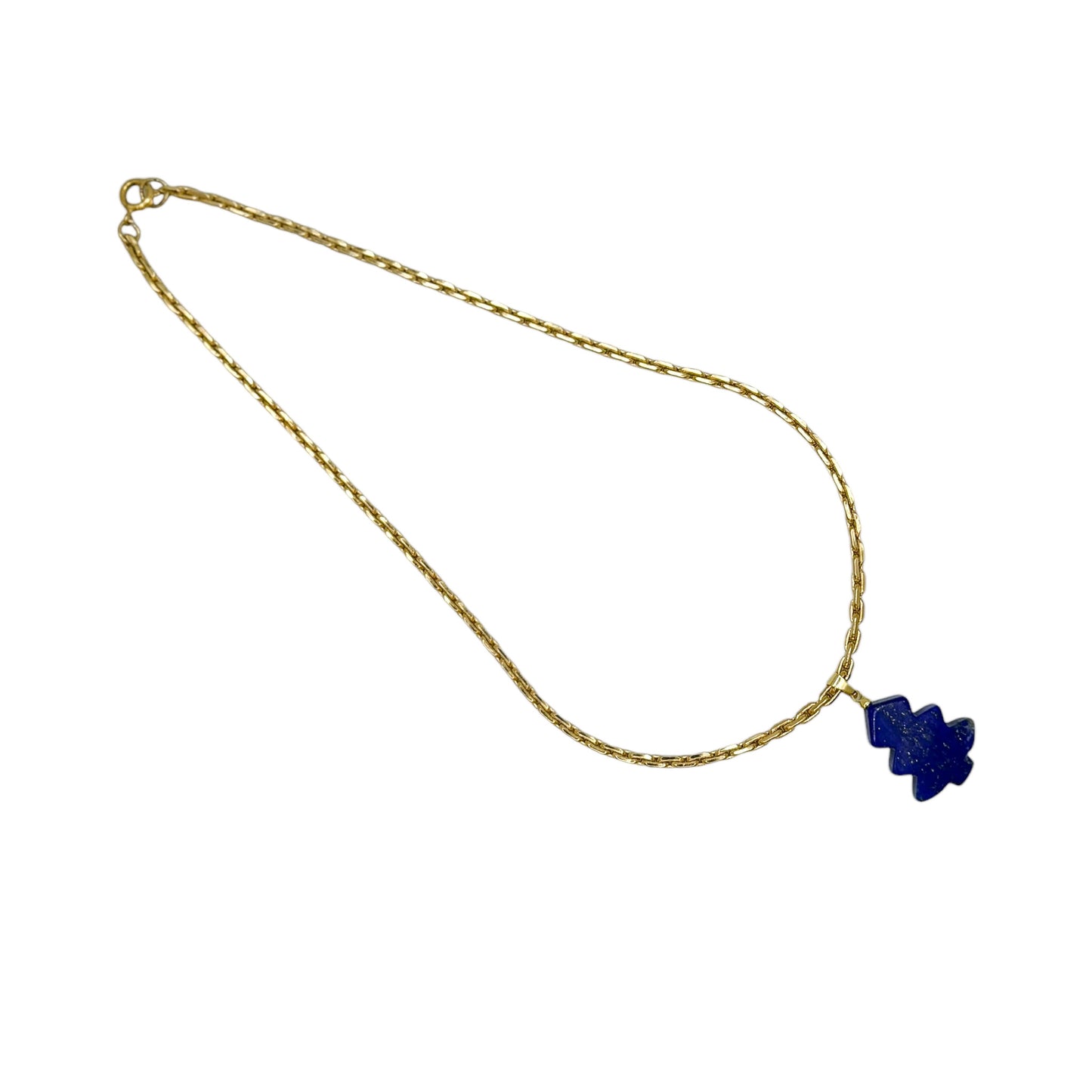 Lapis Lazuli Yılbaşı Ağaç Detaylı Vintage Altın Kaplama Zincir