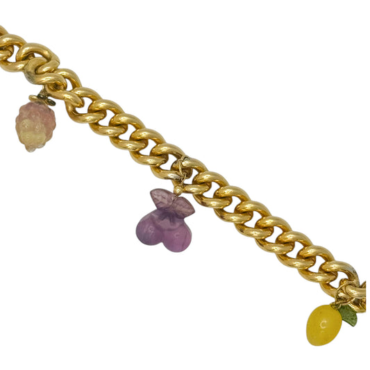 Vintage Gold Chain Bracelet with Natural Quartz Fruit Charms — 1980s