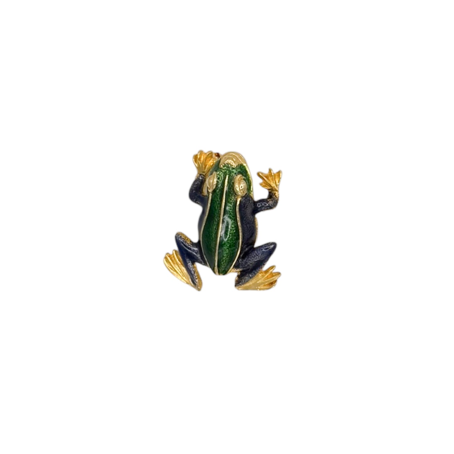 Vintage Yeşil & Mavi Mine İşlemeli Kurbağa Broş 