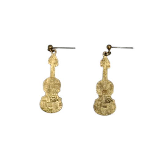 Vintage Crown Fish Signed Cloisonné Violin Dangle Earrings — 1980s