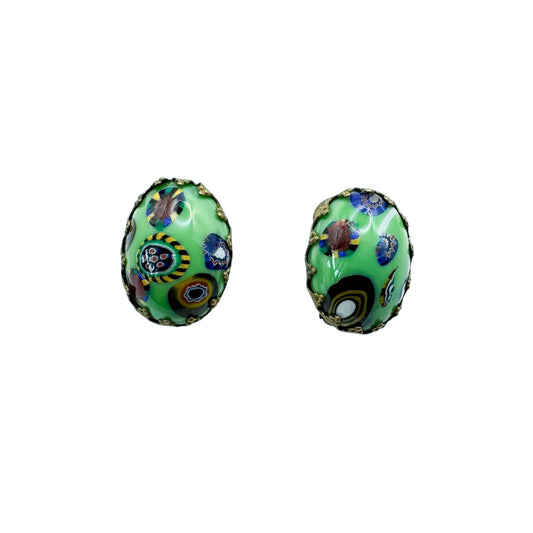 Vintage Murano Cam Millefioro (Bin Çiçek) Küpe