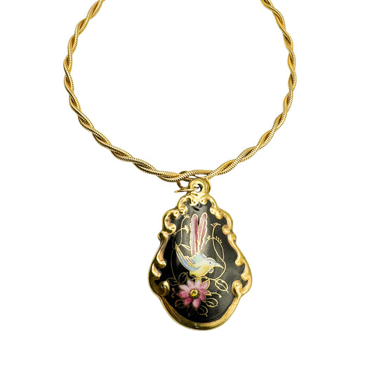 Vintage Bavaria Waldershof Porcelain Pendant Necklace — 1950s Pendant, 1980s