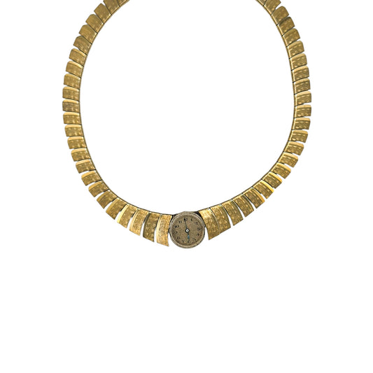 Vintage Kleopatra Geometrik Bağlantılı Kolye – Antika Saat Mekanizması Merkezli Tasarım