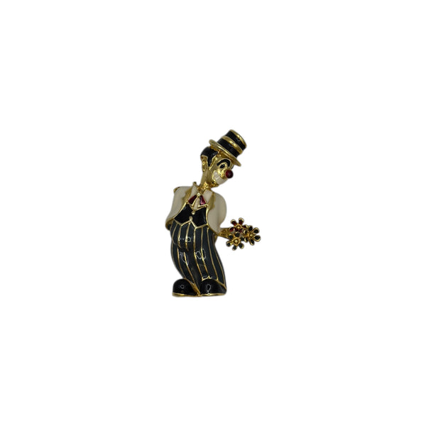 vintage enamel clown brooch gold plated 1980s