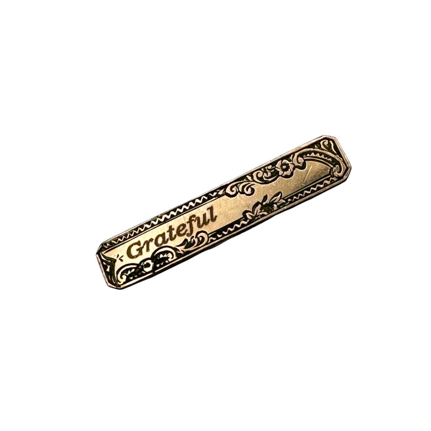 Antika “Grateful” Yazılı Rolled Gold Bar Broş 