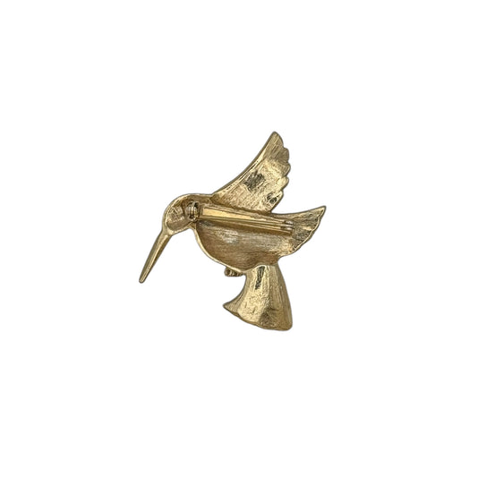 Vintage Gold-Tone Enamel Kingfisher Brooch — 1980s Emerald & Navy