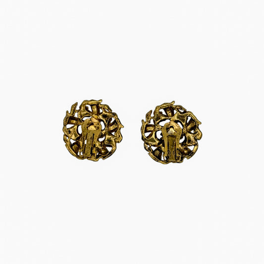 Vintage Gold Rhinestone & Amethyst Glass Clip-On Earrings — 1980s