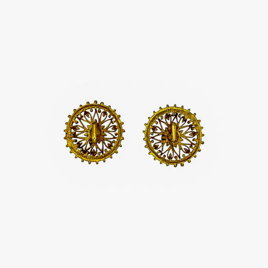 Vintage Gold Tone Large Filigree Earrings — 1970s