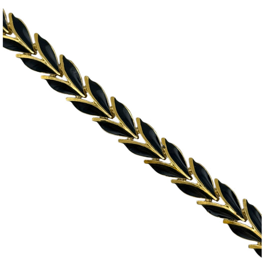 Vintage Gold Plated Black Enamel Leaf Design Bracelet