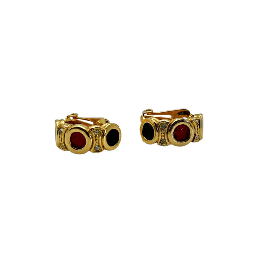 intage Harlequin Gold & Enamel Clip-On Earrings — 1950s