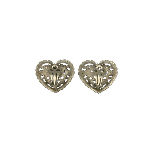 Vintage Marchasite Style Heart Clip-On Earrings