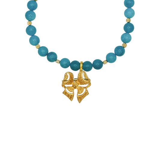 Vintage Bow Brooch Necklace with Turquoise Agate Beads