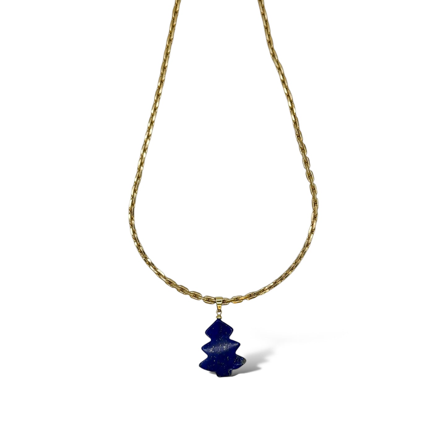 Lapis Lazuli Yılbaşı Ağaç Detaylı Vintage Altın Kaplama Zincir