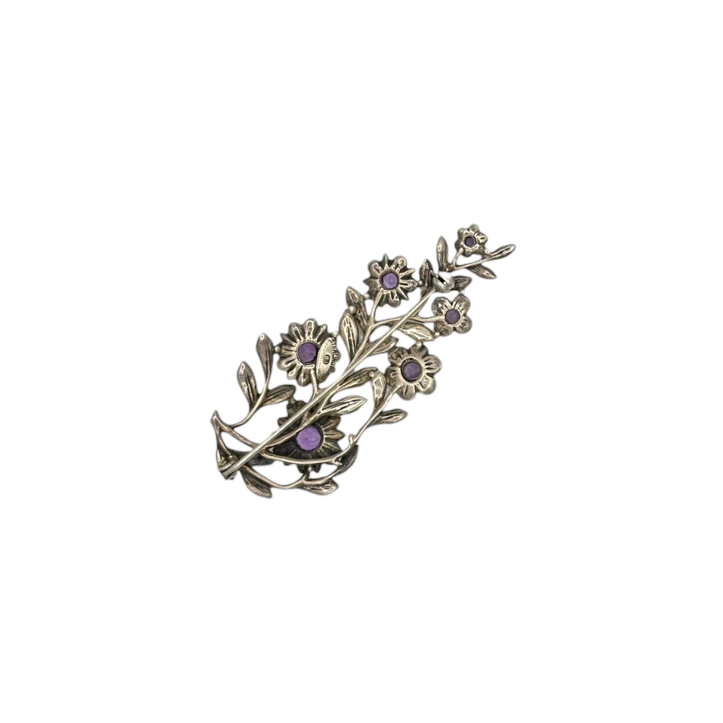 Antique Handcrafted Flower Sterling Silver Marcasite Brooch