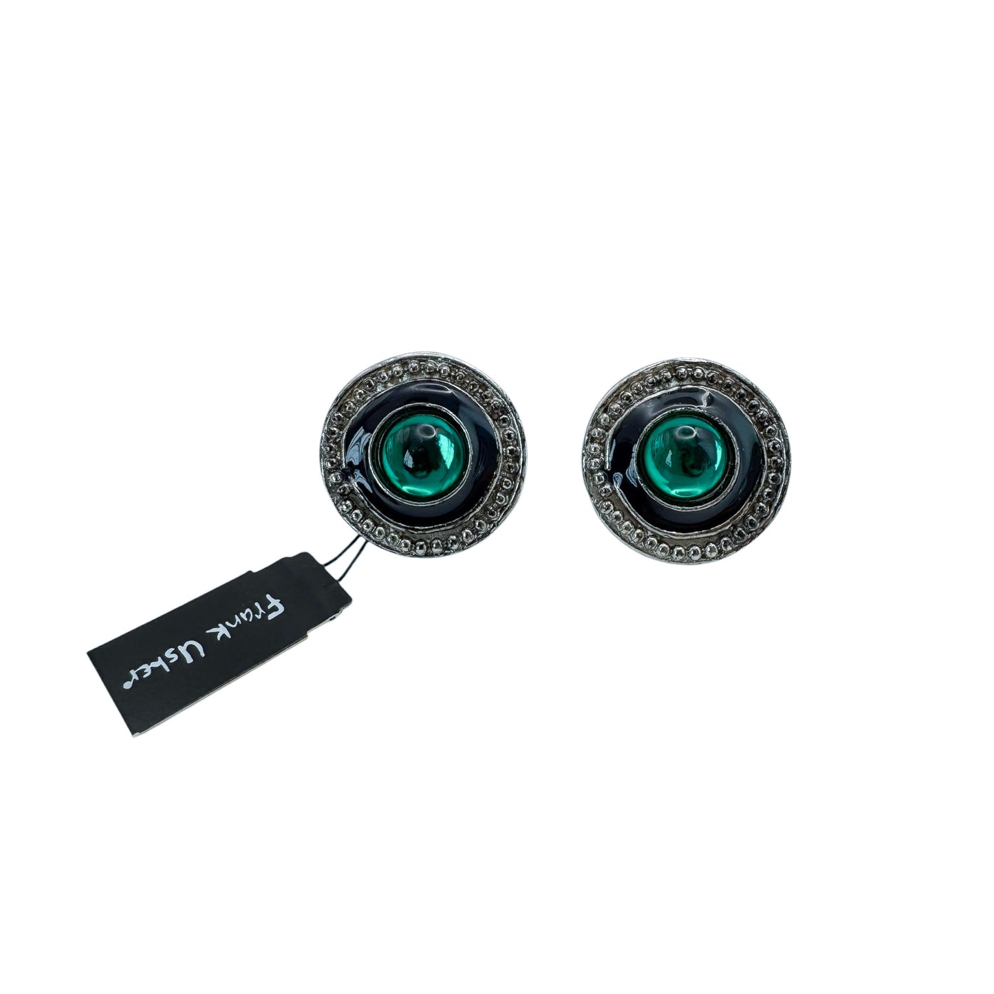 Vintage Yeşil Cam Detaylı Frank Usher Küpe 