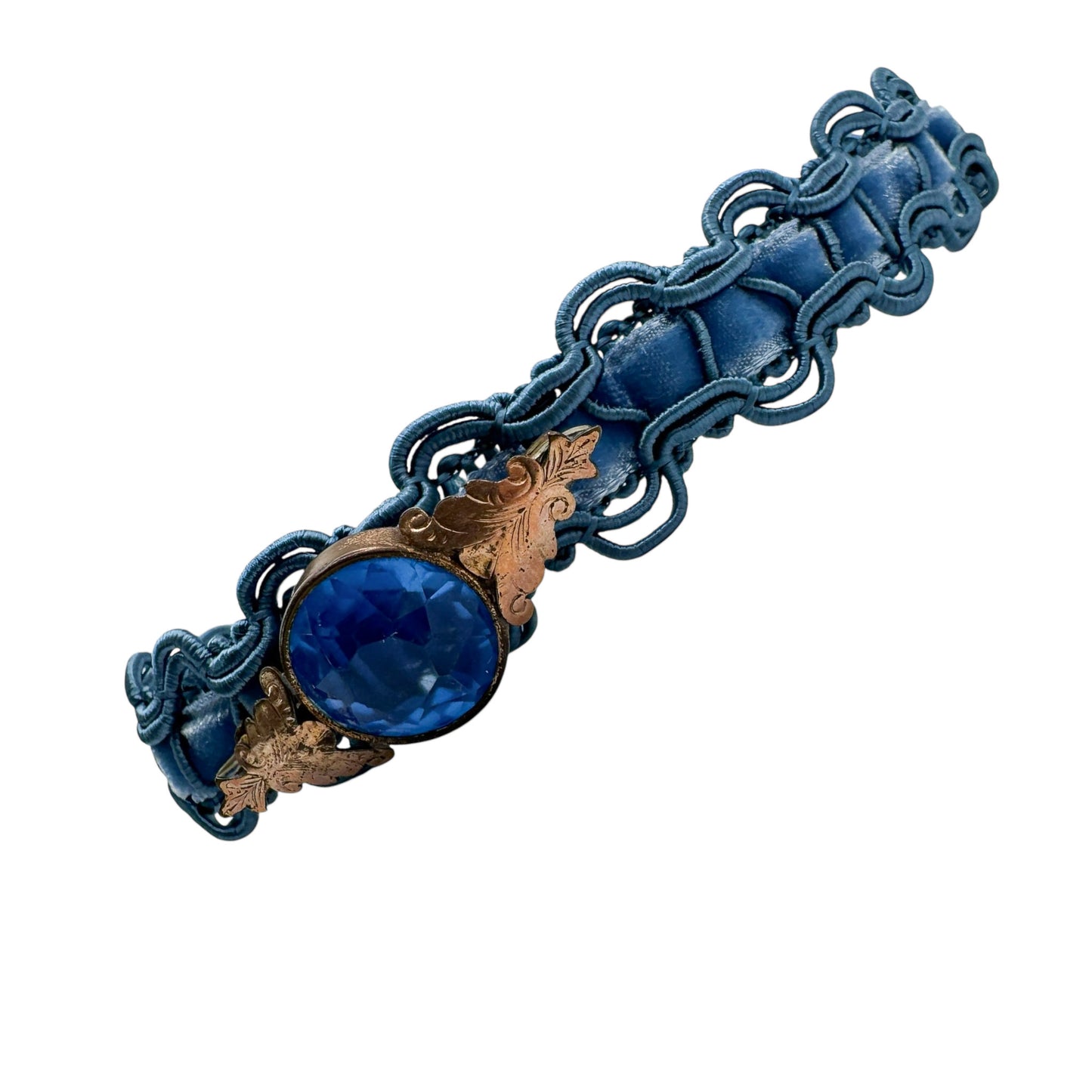 Antika 9ct Haddelenmiş Altın Aquamarin Çek Kristali Broş Detaylı Mavi Kadife Choker Kolye