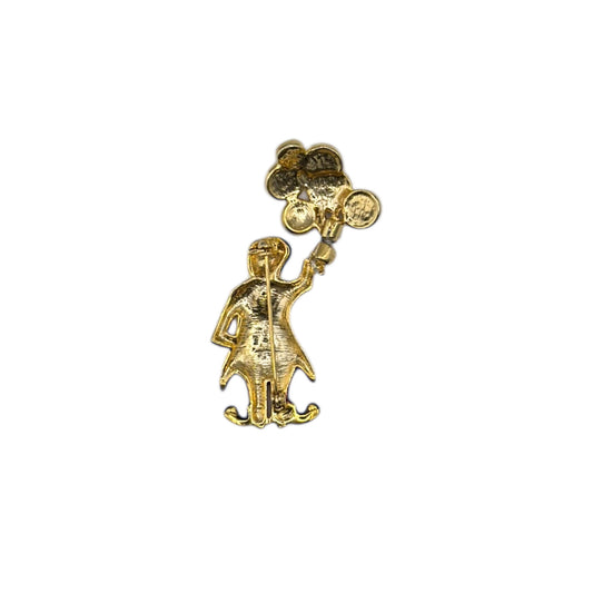 Vintage Gold-Plated Enamel Clown & Balloon Brooch — 1980s