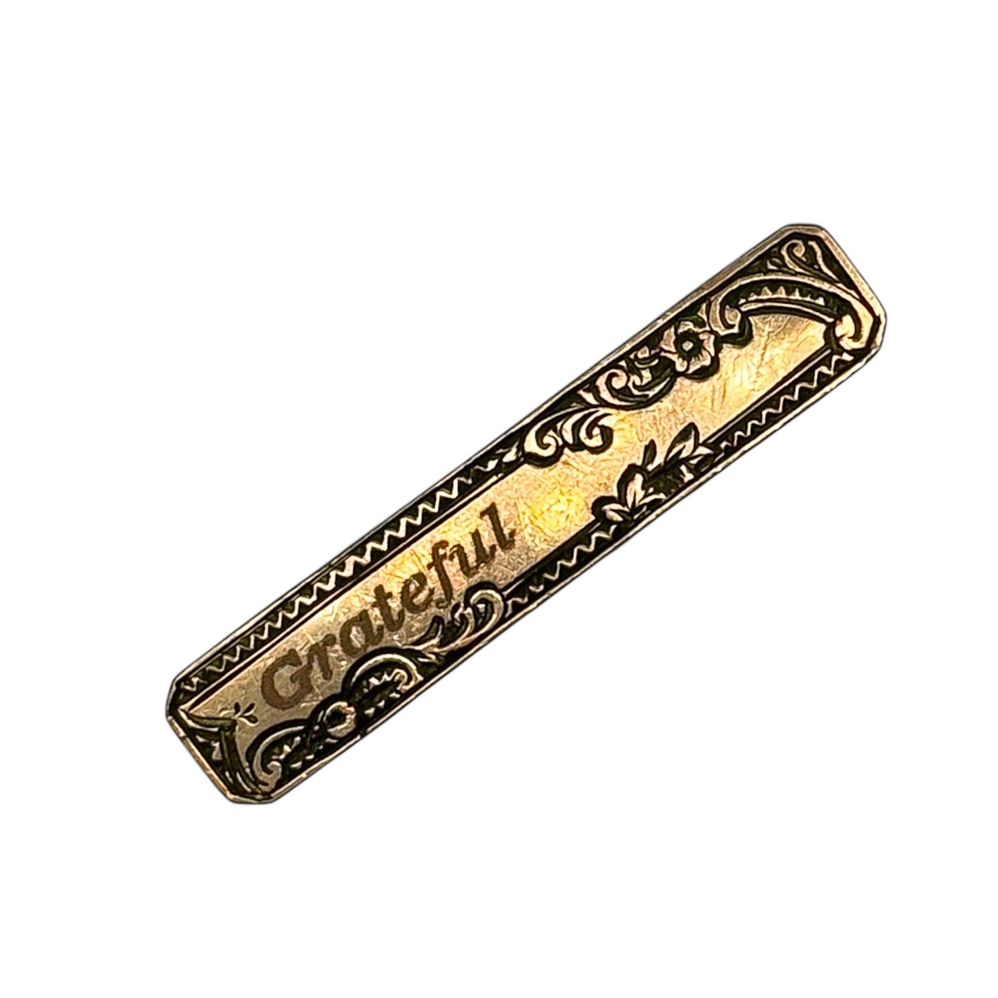 Antika “Grateful” Yazılı Rolled Gold Bar Broş 
