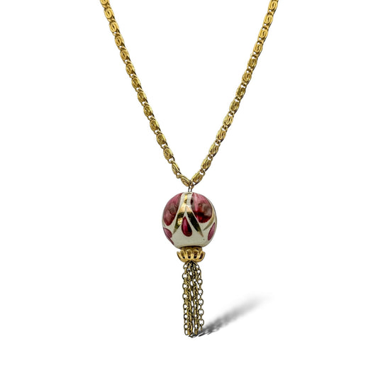 Vintage Gold Plated Snail Chain Necklace with English Porcelain Hand-Painted Perfume Pendant
