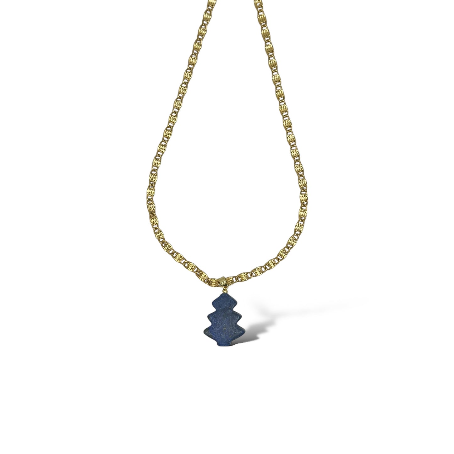 Lapis Lazuli Yılbaşı Ağaç Detaylı Vintage Altın Kaplama Zincir