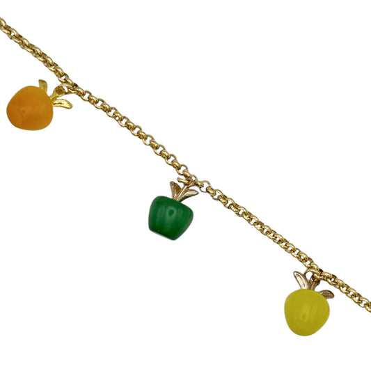 Vintage Gold Plated Rolo Chain Bracelet with Apple Charms — 1980s