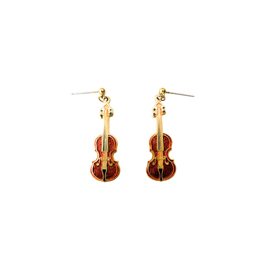 Vintage Cloisonné Violin Dangle Earrings