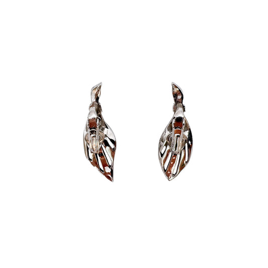 Vintage Art Deco Rhodium Plated Marcasite Paste Clip-On Earrings — 1950s