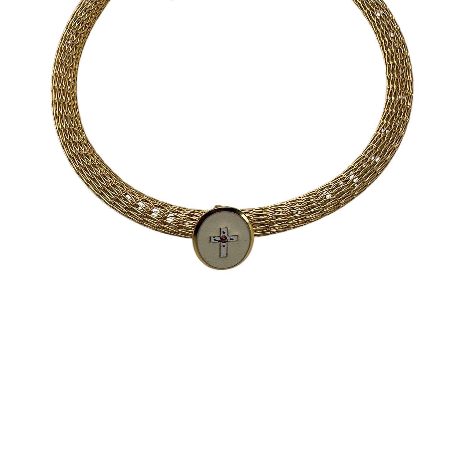 Vintage Mineli Broş Detaylı Mesh Choker Kolye