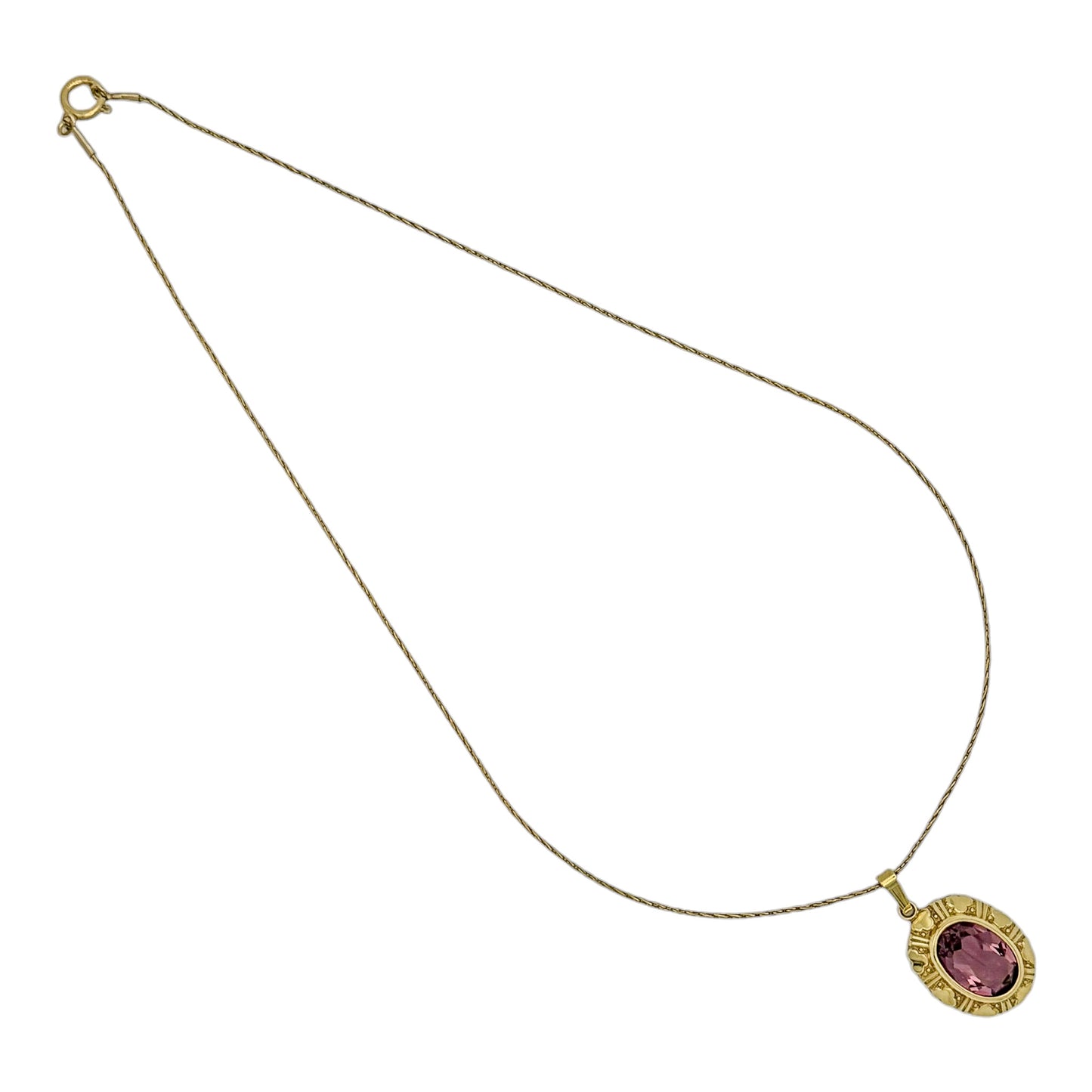 Vintage 14 Ayar Altın Kaplama Ametist Cam Kolye