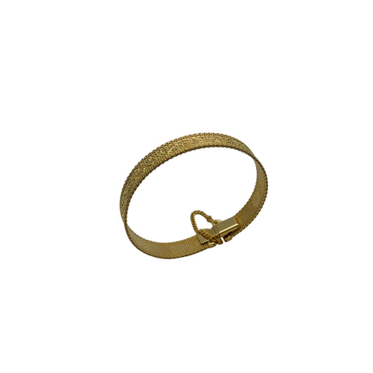 Vintage Gold Plated Mesh Woven Textured Cuff Bracelet With Safety Chain