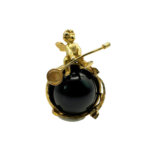 Viktorya & Art Nouveau Esintili Siyah Taşlı Melek Broş