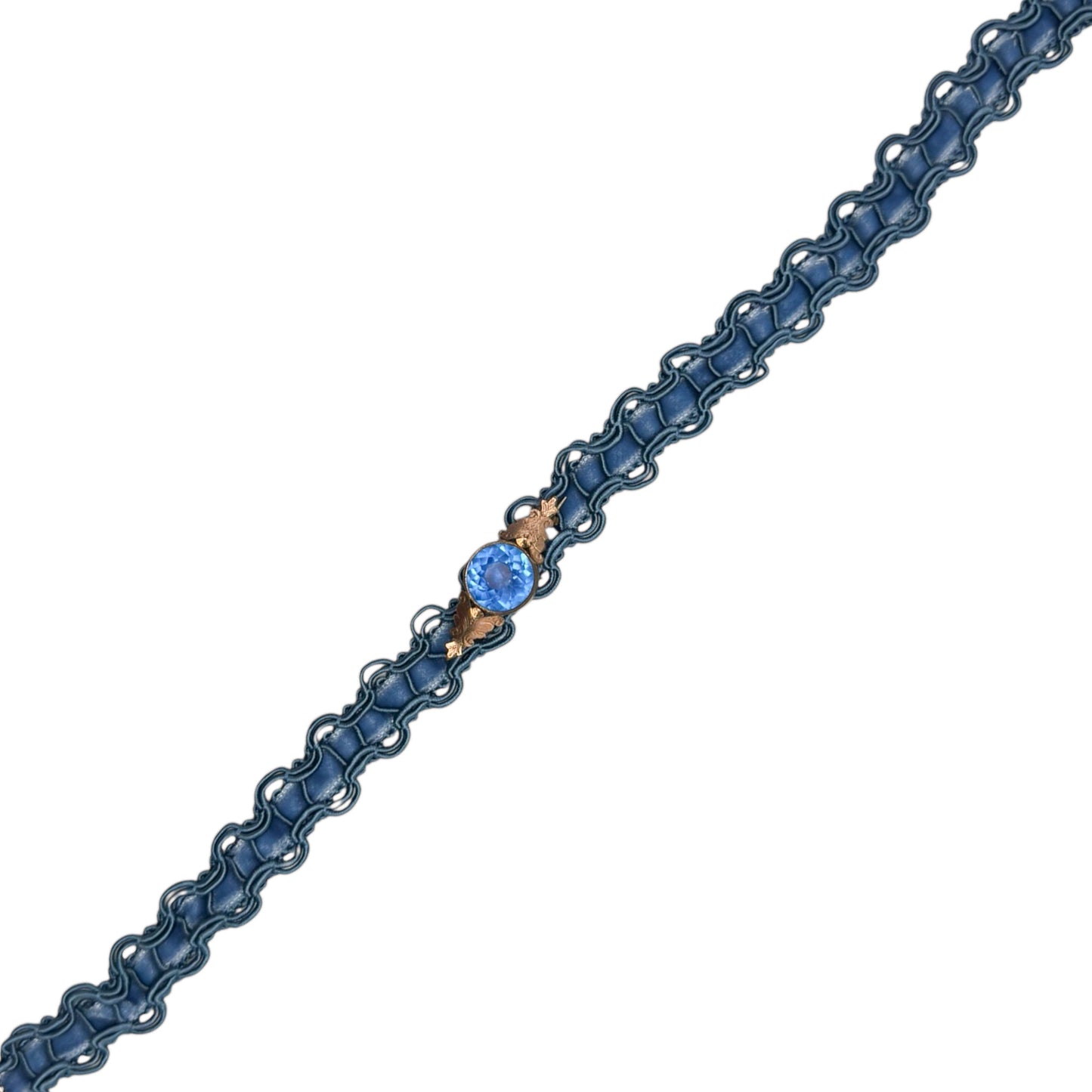 Antika 9ct Haddelenmiş Altın Aquamarin Çek Kristali Broş Detaylı Mavi Kadife Choker Kolye